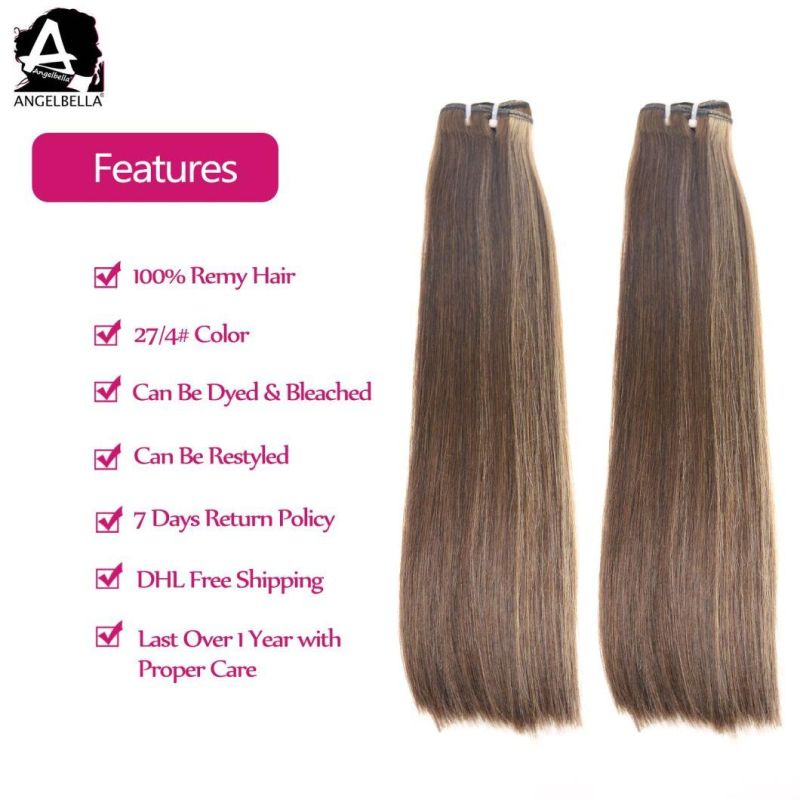 Angelbella Brazilian Silky Straight Remy Hair 4# 27# Human Hair Weaving
