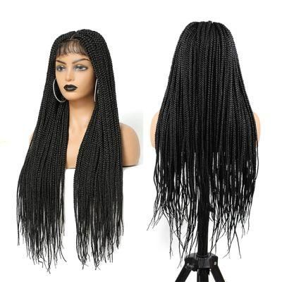 Fully Handmade 4X4 Swiss Lace Front Unknotted Box Braided Wigs for Black Women Synthetic Twist Braids Wigs