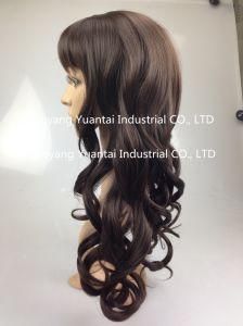 Dark Color Wavy Synthetic Hair Wig / Human Hair Feeling