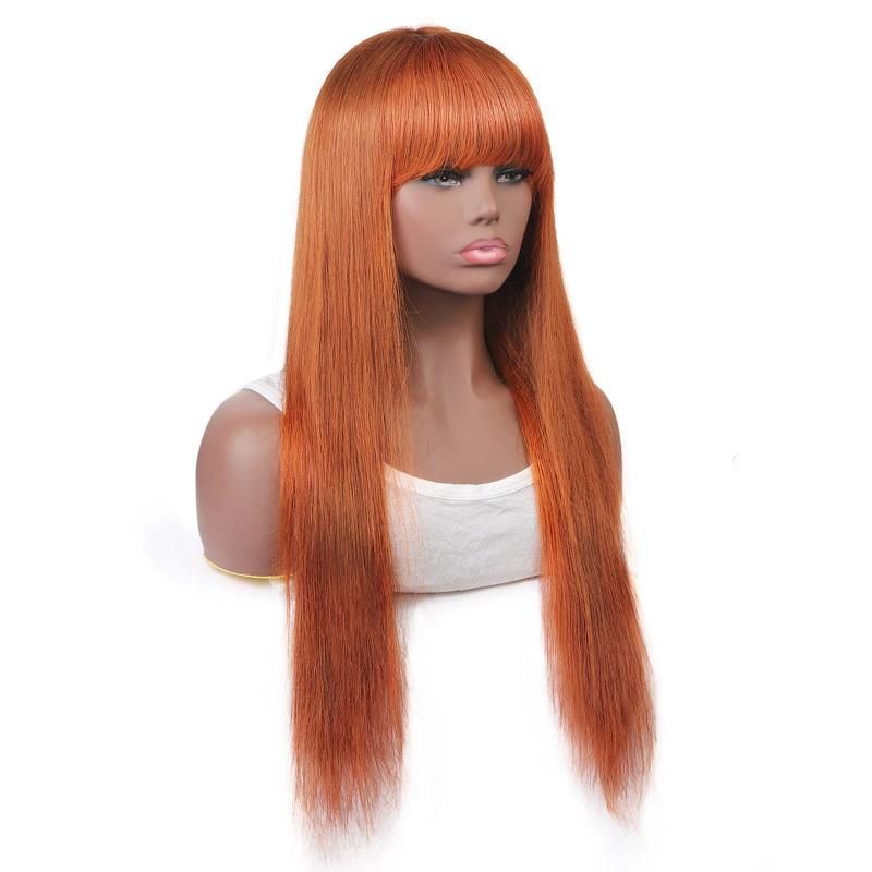 Factory Wholesale Straight Unprocessed Natural Beautiful Long Straight Human Wigs with Bangs Ombre Gingerj#