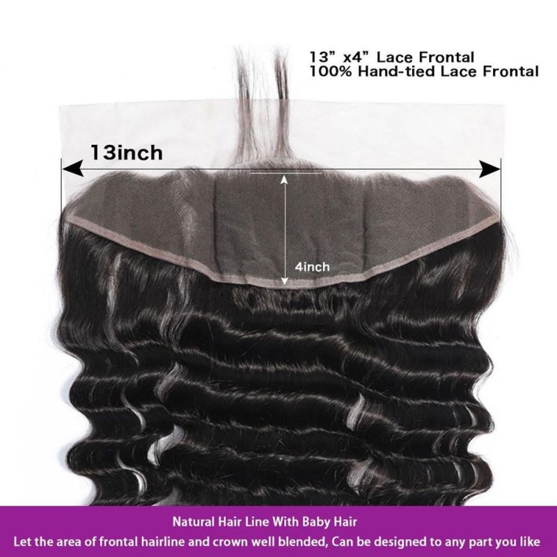 Deep Wave Bundles with Closure 100% Remy Human Hair Extensions Brazilian Hair Weave Bundles with 13*4 Lace Frontal