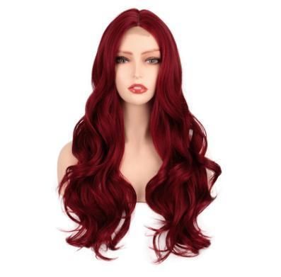 Cheap Beauty Long Wine Red Wave Synthetic Wigs for Women Cosplay Wigs
