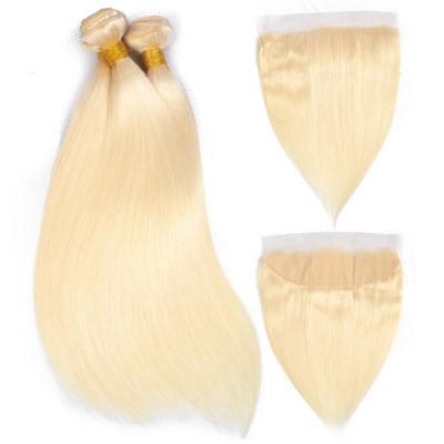 613 Human Blonde Straight Hair 3 Bundles with 13X4 Lace Frontal