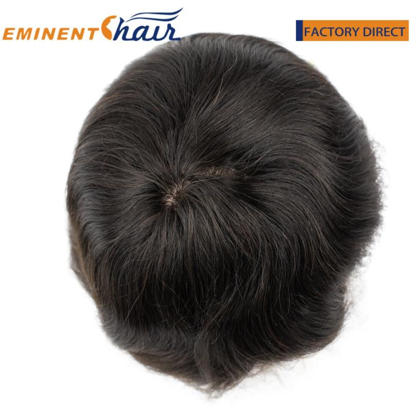 Integration Silk Top with Double Layered Lace Custom Hair Replacement System Men′s Toupee