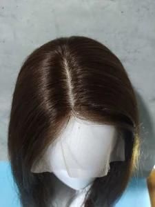 Custom Raw Virgin Hair Silicone Silk Top Medical Wigs; Alopecia Brown Human Hair Wigs