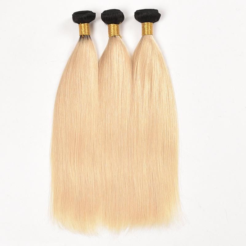 Hand Tied T1b/613 Remy Hair Blonde Color Straight Human Hair Bundles with Double Drawn for Women
