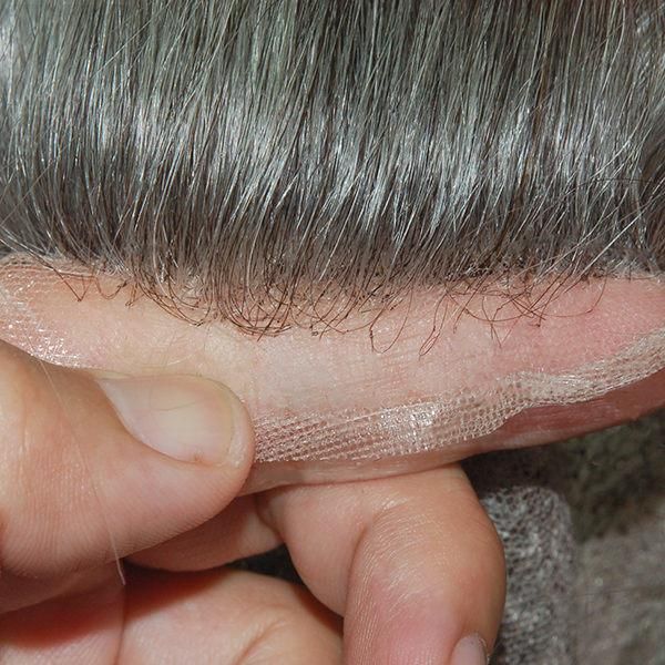 Synthetic Grey Dark Human Hair Men Toupee