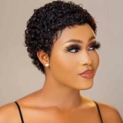 150% Short Curly Human Hair Wigs Pixie Cut for Black Women Natural Black Glueless Afro Kinky Curly Wig Dropshipping Wholeslae