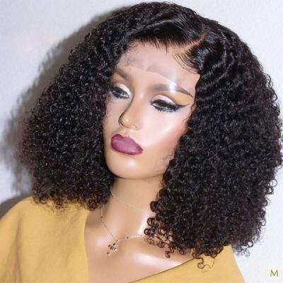 100% Brazilian Virgin Human Hair Short Afro Kinky Curly Bob Lace Front Wigs, 13X4 8 10 12 14 Inches Wavy Curly Bob Full Lace Wig