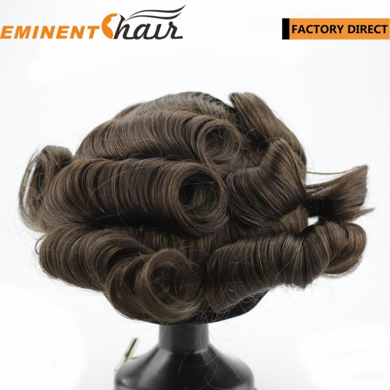 Human Hair Men′s Hair Topper Lace Front Natural Hairline Toupee