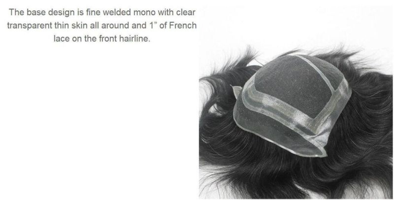 Hand Crafted High Quality Mono Lace & Skin Base Men′s Hairtoupee Wigs