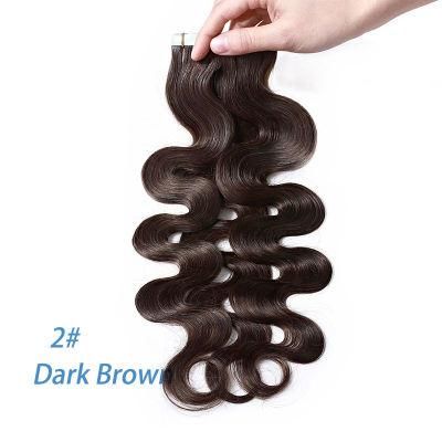 12&quot;-24&quot; 2.5g/PC Remy Human Hair Body Wave Tape in Hair Extensions Adhesive Seamless Hair Weft Blonde Hair 20PC (2# Dark Brown)
