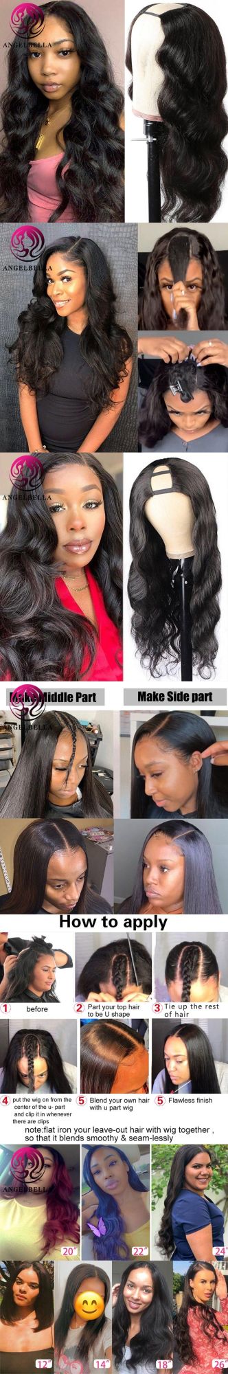 Angelbella 100% Virgin Natural Remy Hair Bone Straigh Curly Human Hair Middle U Part Wigs for Black Women