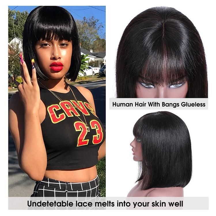Hot Selling 8 Inch-14 Inch Straight Bob Wig Brazilian Remy Hair Human Hair Wig Ombre Color Full Machine Made Wig with Bang