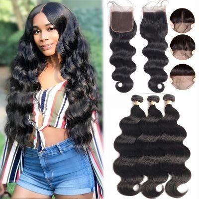 Kbeth 10A Grade Body Wave Brazilian Human Hair Bundles with 4X4 Lace Closure Body Wave Natural Black Color Lace Closure From China Factory