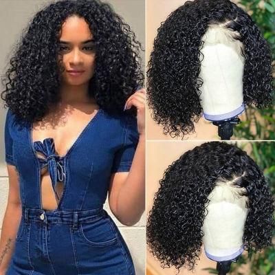 Kbeth Wholesale Short Kinky 14 Inch Curly Lace Frontal Human Hair Wig Transparent Lace 180% Density Curly Bob Hair Wig Wholesale