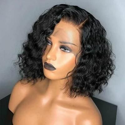 Dropshipping 8 Inch 13X4 Transparent Lace Cuticle Aligned Human Hair Lace Front Wig Short Curly Bob Wig