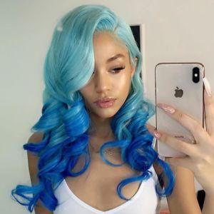 Human Hair Blue Wig Ombre Blue Human Ahir Lace Front Wig for Fashion Lady