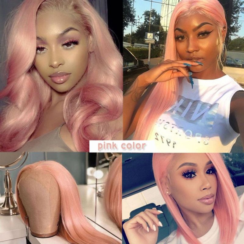 Pink Wig Straight Lace Front Human Hair Wigs for Women Human Hair Brazilian Remy 4X4 Closure Transparent Lace Wigs 20 Inches