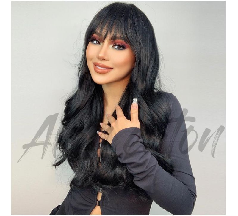 Freeshipping Long Wavy Black Synthetic Wigs for Women Heat Resistant Natural Middle Part Cosplay Party Lolita Hair Wigs Dropshipping Wholesale