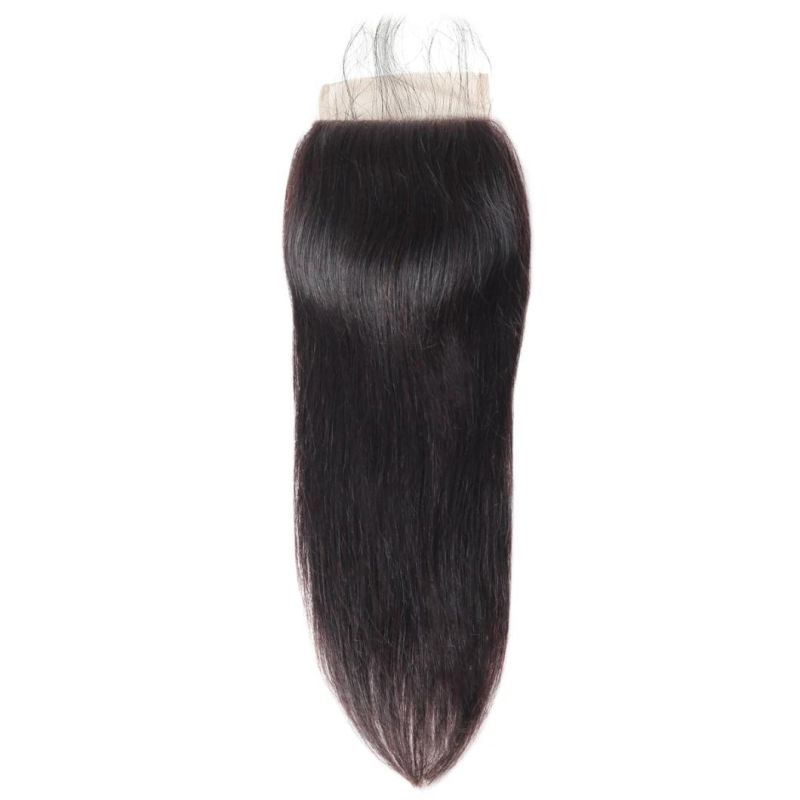 7A Virgin 4*4 Lace Frontal Closure Non-Remy Silky Straight Free Part Hair Weave #Black