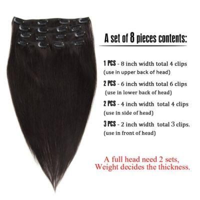 Wholesale Price Clip in Hair Extensions 8pieces 20clips for Full Head Set Clip in Human Hair (AV-CH100-18-1B)