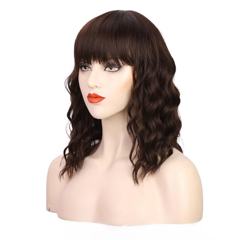 Short Bob Brown Wig with Neat Bangs Heat Resistant Wholesale Price