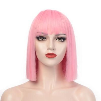 Top Quality Wholesale African Fashion Straight Natural Pink Fiber Short Bob Hair Wigs Synthetic for Women