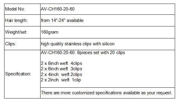 Clip in Hair Extensions 8pieces 20clips for Full Head Set Clip in Human Hair (AV-CH160-20-60)