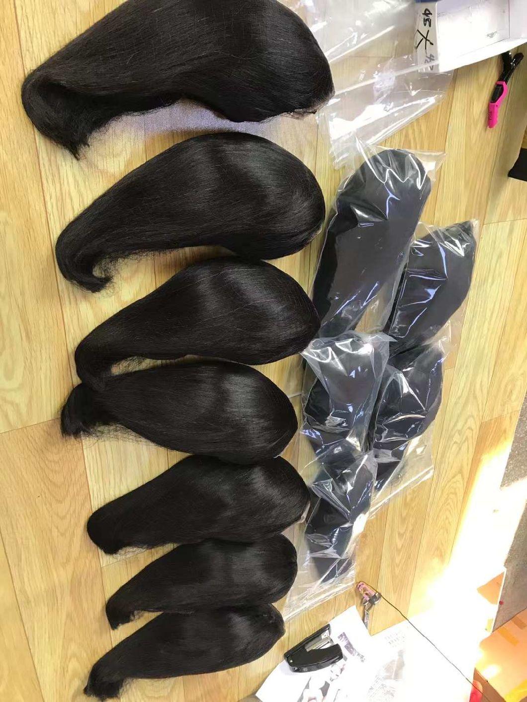 Machine Made Sew in Wig Human Hair Straight Wig Malaysian Straight Wig with Bang Natural Color for Women Glueless Wigs