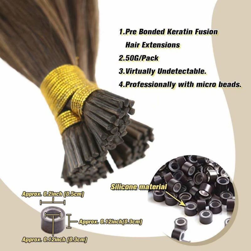 I Tip Hair Extensions Brown Highlight Caramel Blonde Remy Human Hair #4/27 Pre Bonded Hair Extensions I Tip Keratin Human Hair Straight Stick Tip,50gram/Pack 24
