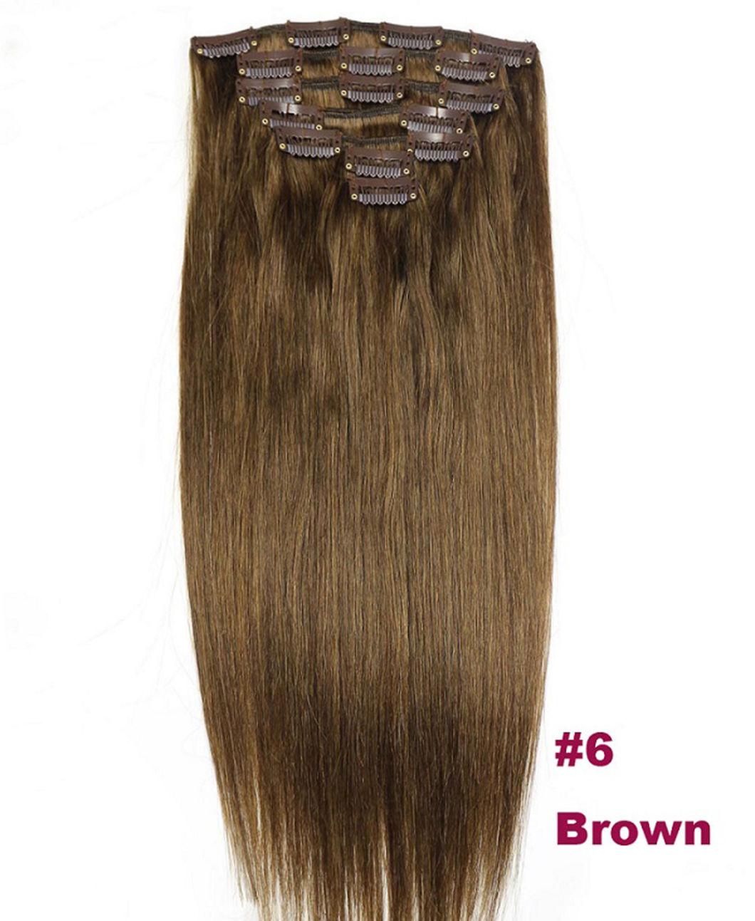 12" -24" Machine Made Clip in Remy Brazilian Hair 7PCS Set Clips in 100% Straight Human Hair Extensions Full Head