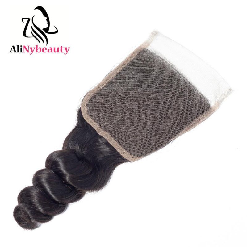 Alinybeauty 100% Human Hair Closure Peruvian Loose Wave Lace Closure
