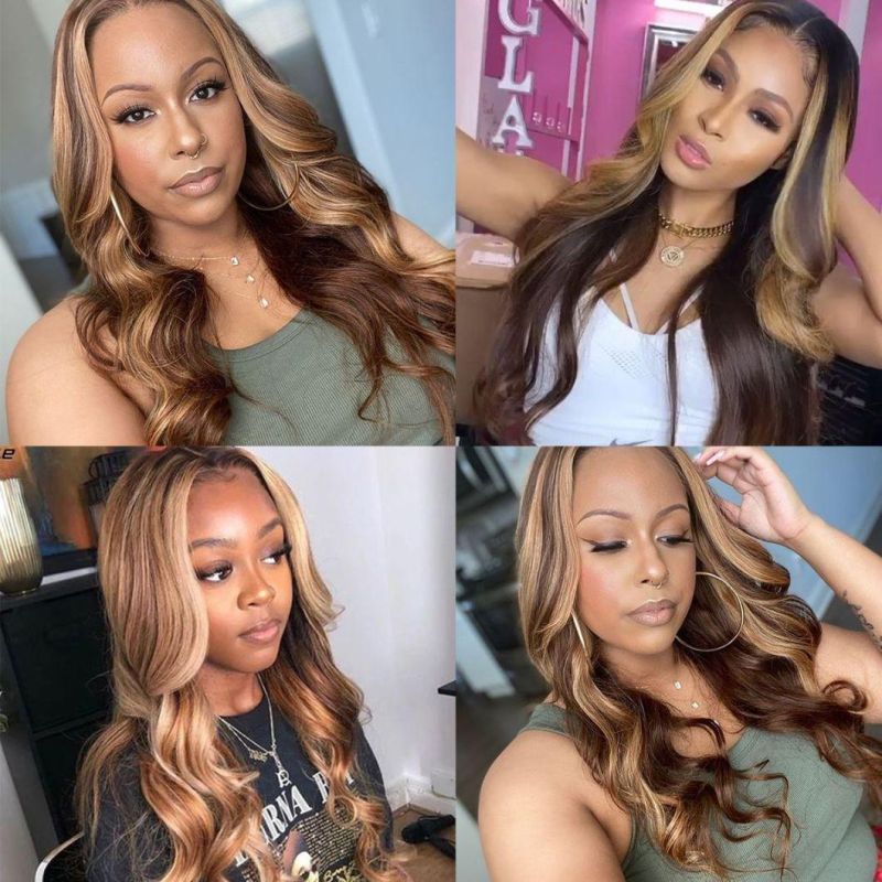 Highlight Honey Blonde Body Wave Lace Front Wigs High Density Wig