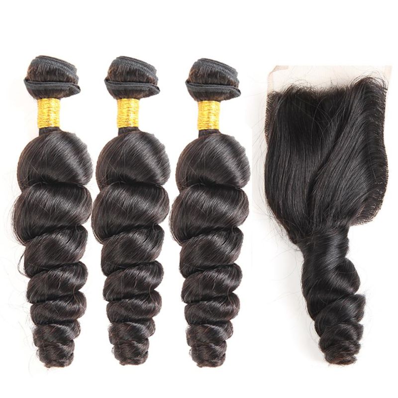 Virgin Brazilian Hair Bundles with Closures Loose Wave Hair Bundles