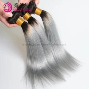 Two Tone Dark Root 1b/Grey Peruvian Virgin Silky Straight Ombre Hair Extension Remy Human Hair Weft