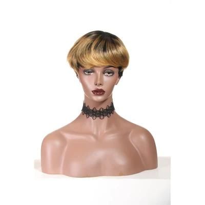 Straight Brazilian Human Hair Wigs for Black Women with Bangs 1b/ 27