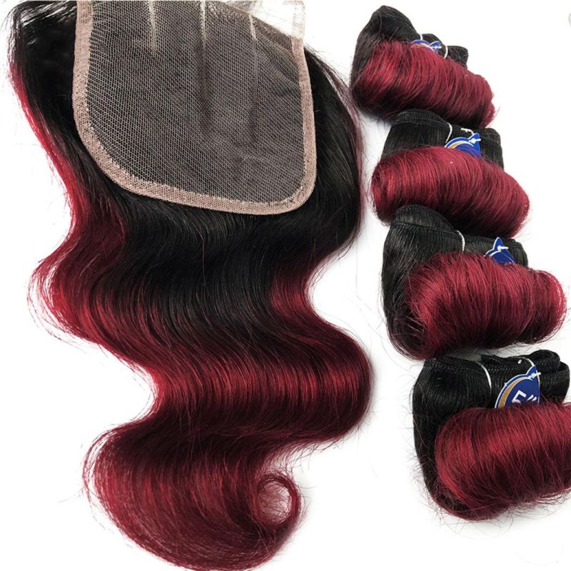 Beauty Ombre Loose Wave Brazilian Human Hair Bundles with Transparent Lace Closure