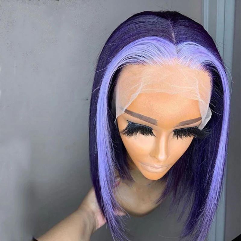 13X4 Lace Part Human Hair Wigs Silky Straight Light Purple Color Bob Wig for Black Women Pre Plucked with Baby Hair 12 Inches