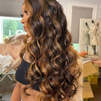 Kbeth Brown Hightlight Loose Wave Lace Frontal Wigs 13 X 6 Lace Frontal Closure Brazilian Hair Yellow Wigs Raw Hair China Factory Vendors