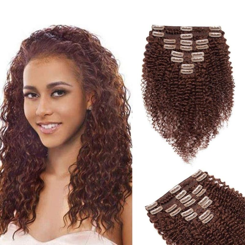 Kbeth Human Hair Extension Kinky Curly Brazilian 8PCS #33 Dark Auburn 100 Virgin Hair Real Thick Double Weft Sexy Remy Clip in Human Hair Extensions
