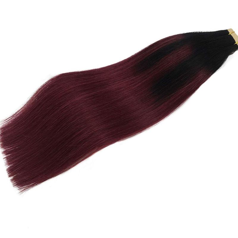 24inch Remy Tape in Hair Extensions Balayage Jet Black to Red Ombre Human Hair Extensions Tape in Straight Natural Hair 20PCS 50g