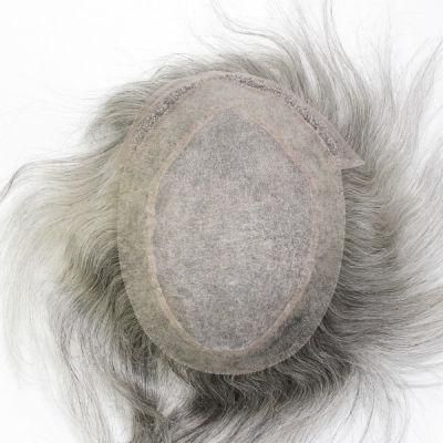 Monofilament with Lace Front Human Grey Hair Men Toupee