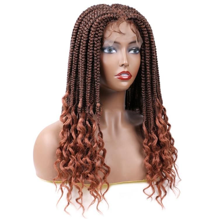 18inch Long Curly Heat Resistant Natural Full Handmade 4X4 Lace Front Synthetic Braids Wig