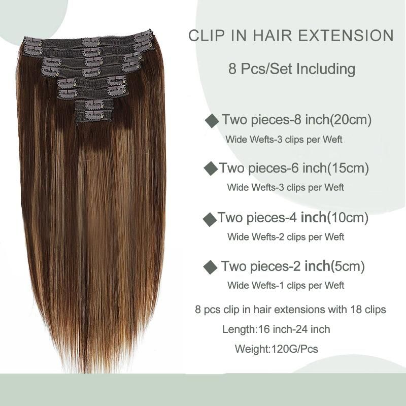 8PCS/Set Seamless Weft Brazilian Real Human Clip in Hair Extensions #4/27/4