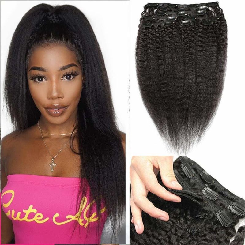 Kbeth Human Hair Extension Clip in for Black Women Hair Weave Remy Long Tangle Free Yaki Kinky Straight Brazilian 100% Unprocessed Hair Extensions