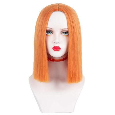 Short Straight Hair Bob Wig Middle Parting Synthetic Women Wigs Shoulder Length 12inches Orange Bob Wig