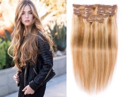 Chinese Remy Hair Clip-on Extensions Silky 18inch Brown Color