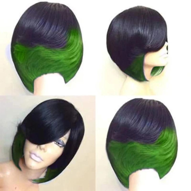 Short Bob Wig for Black Women Girl Synthetic Wigs Black and Green Red Wig Use Heat Resistant Fiber