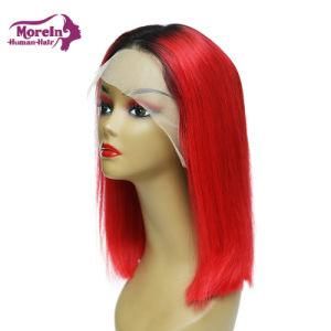 Morein Darker Roots Red Lace Front Bobo Wigs 100% Brazilian Human Hair Glue-Less Straight Color Wig